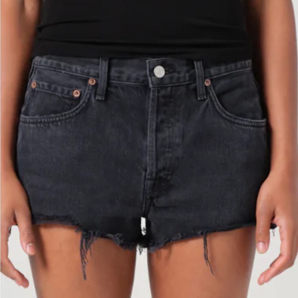 Agolde Parker Black High-Rise Distressed Denim Shorts